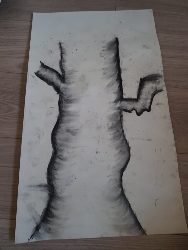 Boom getekend met houtskool