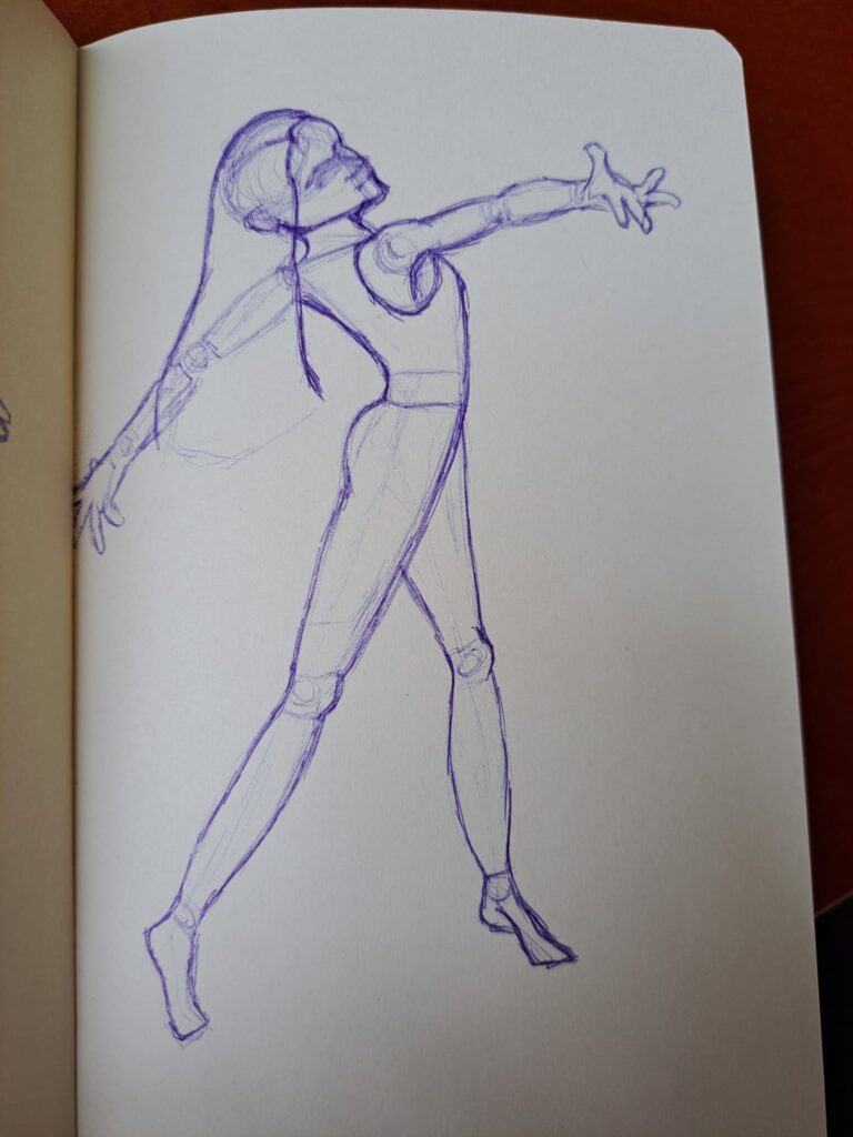 Dansende vrouw getekend met balpen