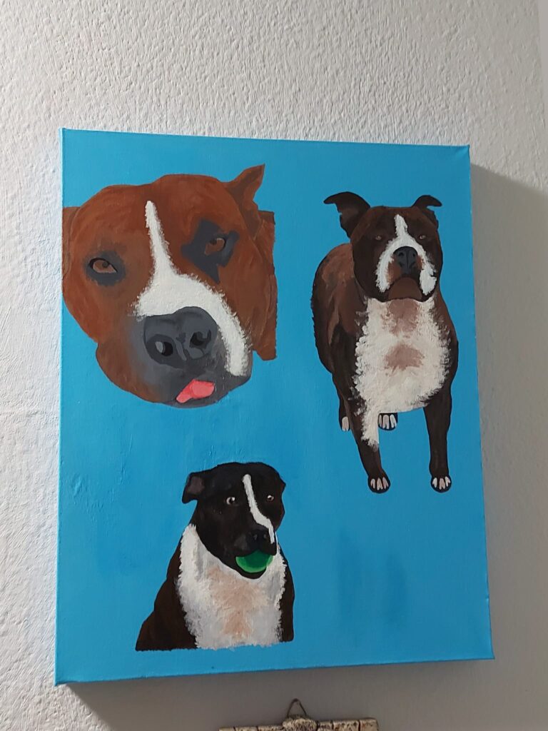Acryl verf schilderij van de honden van mijn vriend