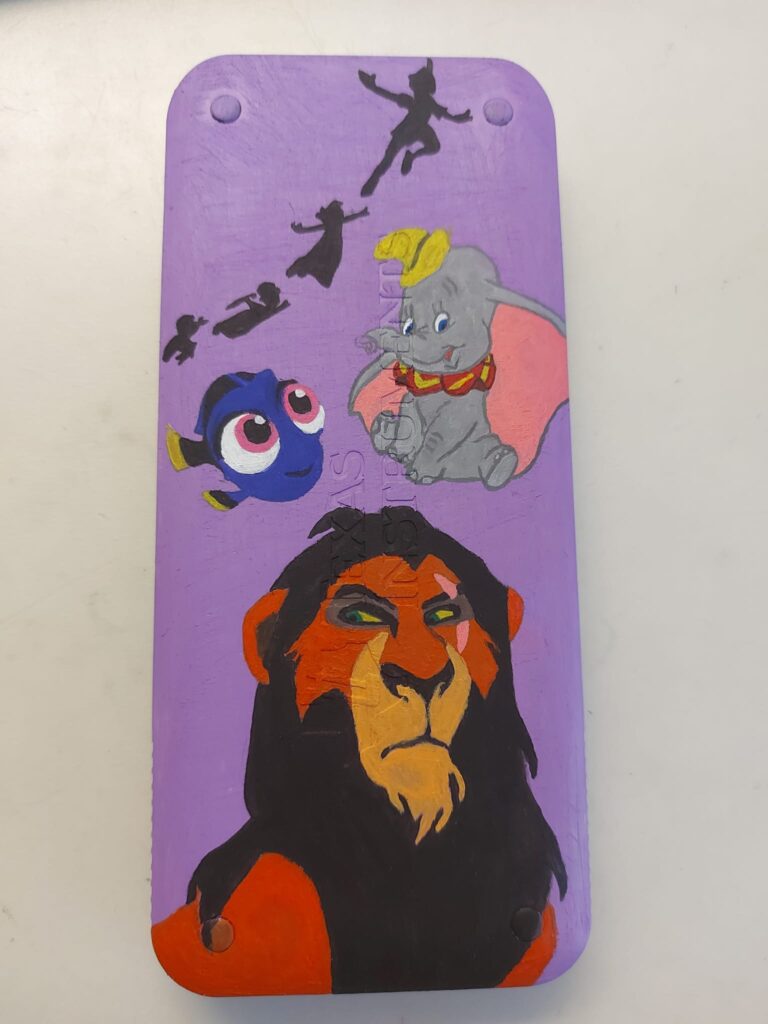 Acryl verf schilderij op een rekenmachine van verschillende Disney karakters
