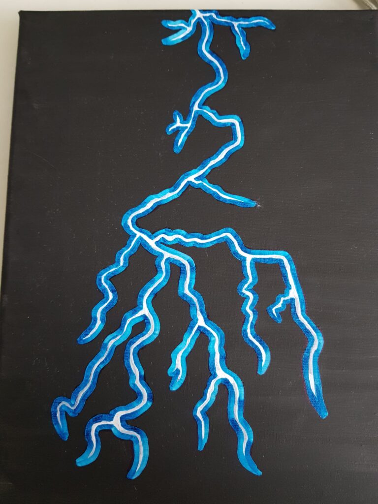 Acryl verf schilderij van een bliksemschicht