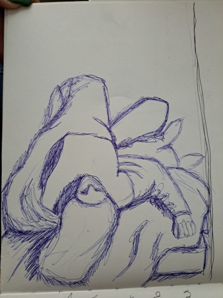 Model getekend met balpen