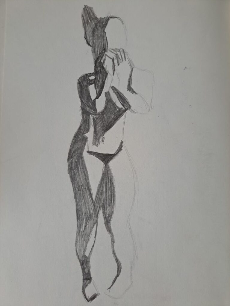 Naakt model getekend met grafietpotlood